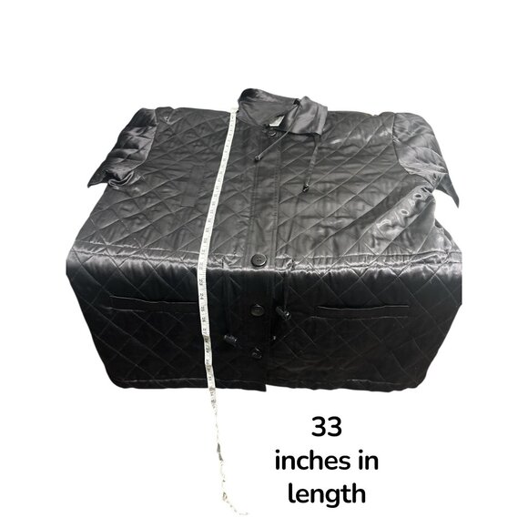 EL·LA Design Quilted Silk Long Jacket Women’s Size L Black Satin Button Front Co - Picture 8 of 8